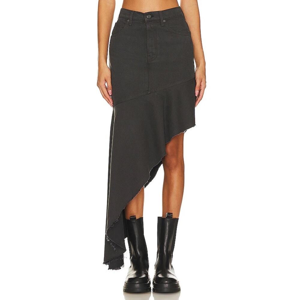 MOTHER Asymmetric Black Denim Skirt